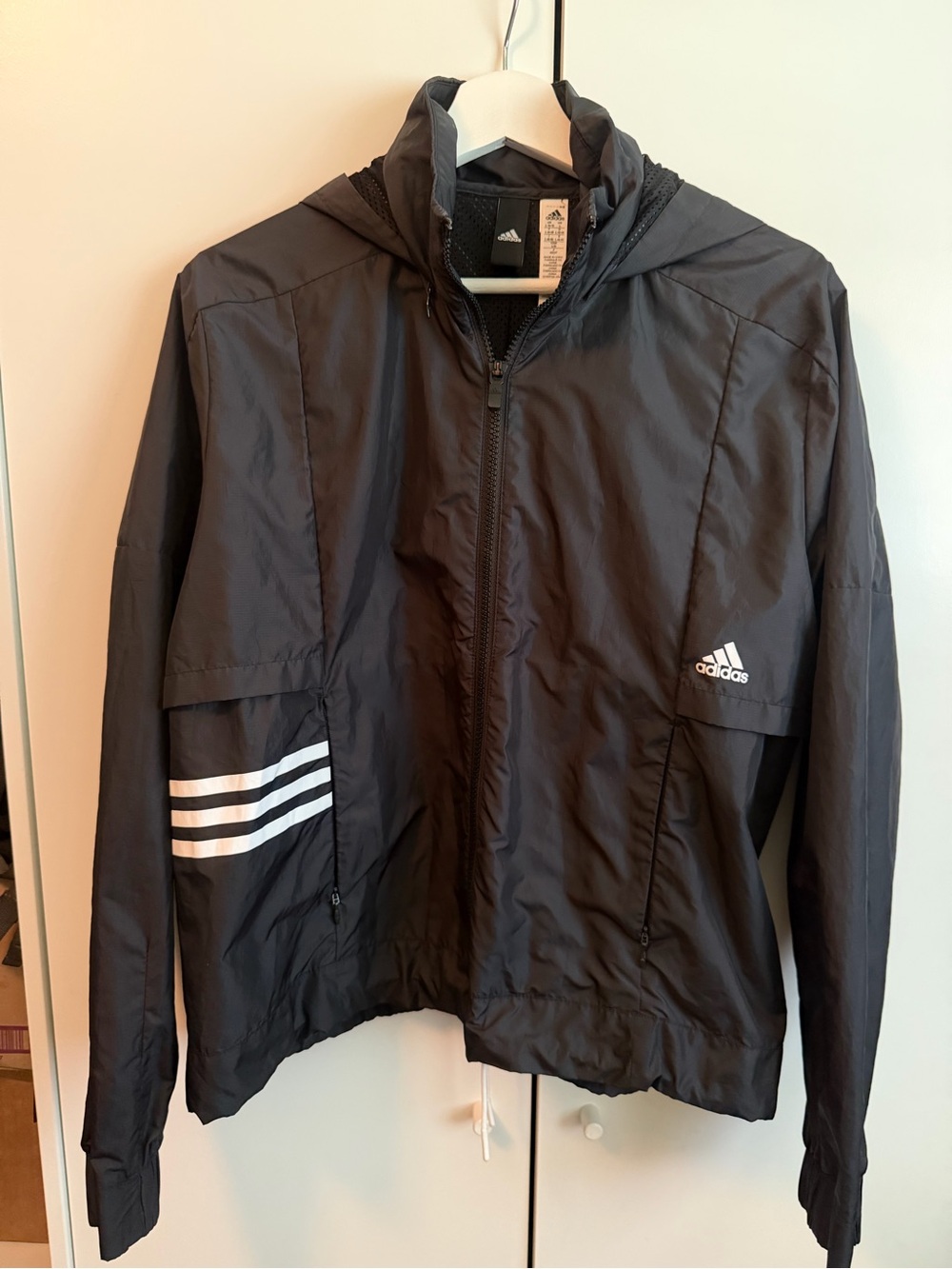 Women’s Adidas Black Windbreaker Jacket with White Stripe Details size L